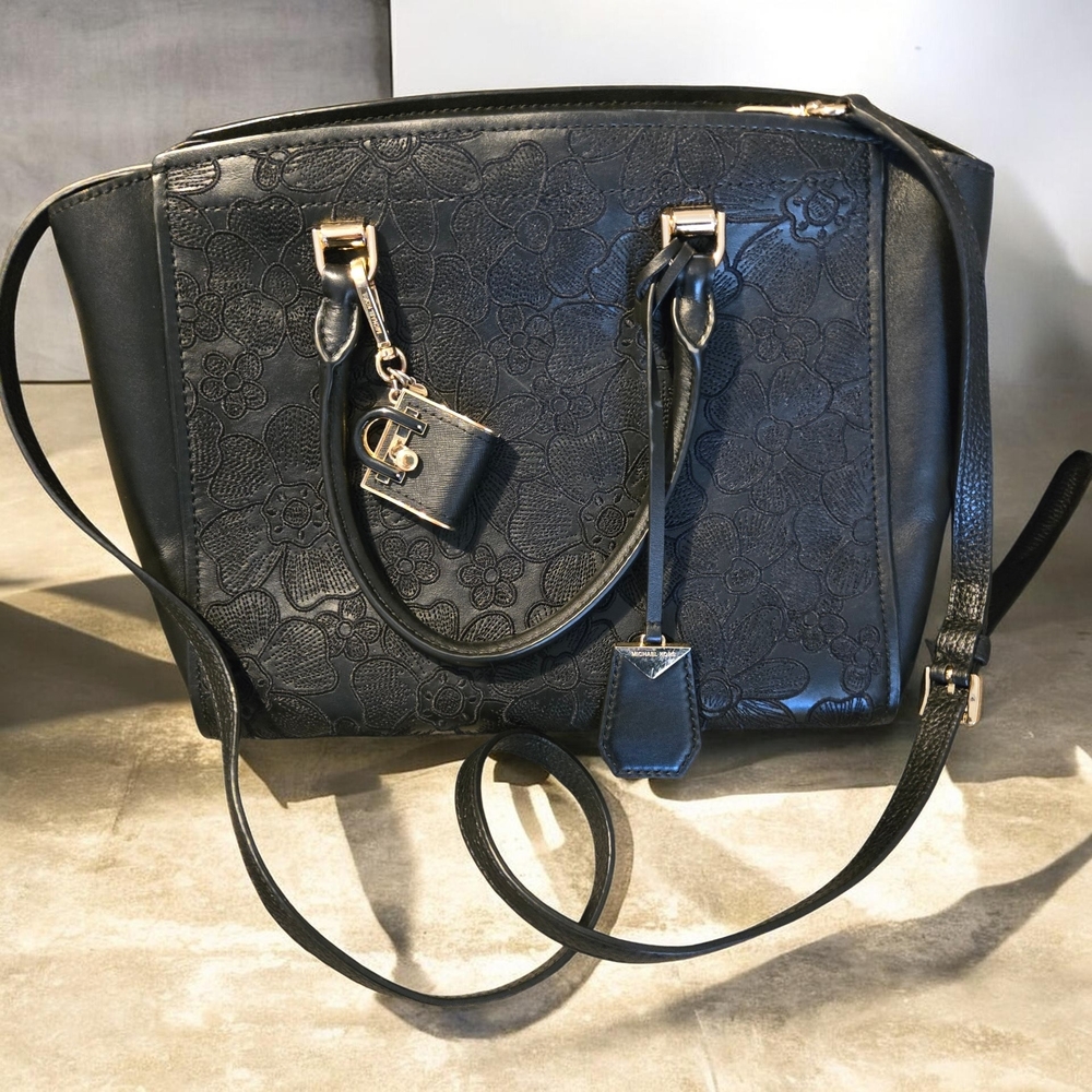 Michael Kors Bennington Black Floral Shoulder Bag